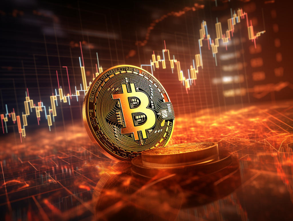 BTC Münze mit Chart 