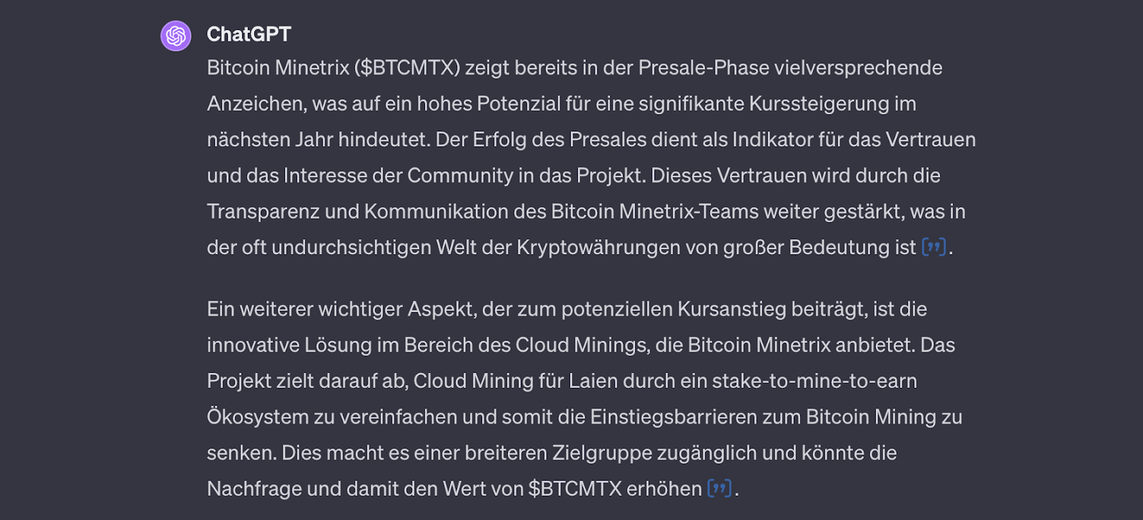 ChatGPT über BTCMTX